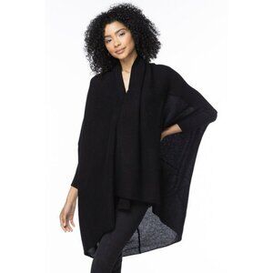 $280 Subtle Luxury Cardigan 100% Cashmere Cocoon Shawl Sweater Black Size S/M